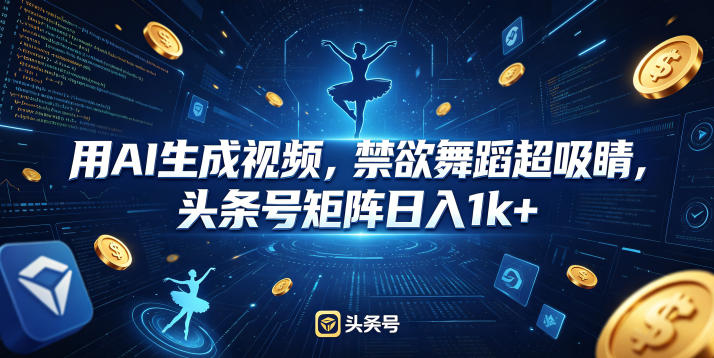 用AI生成视频，禁欲舞蹈超吸睛，头条号矩阵日入1k+-资源站