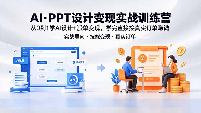 AI·PPT设计变现实战训练营，从0到1学AI设计+派单变现，学完直接接真实订单赚钱-资源站