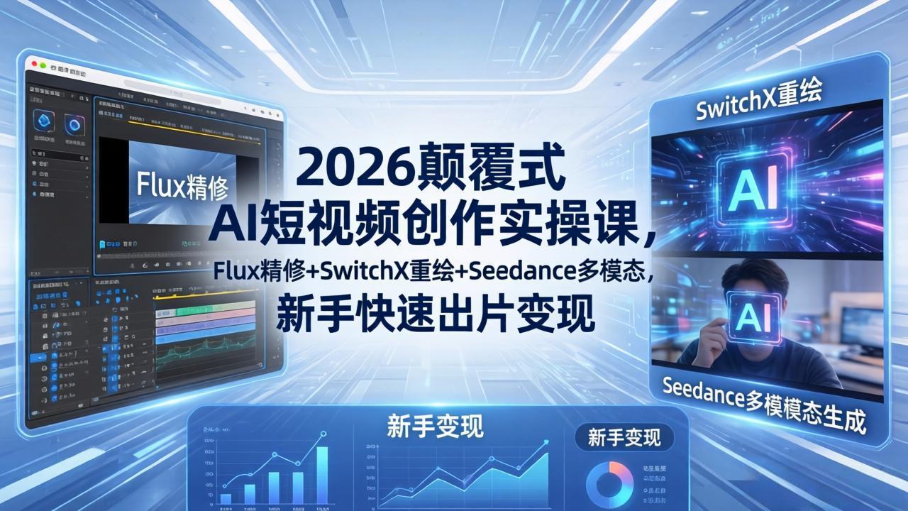 2026颠覆式 AI短视频创作课-5月更新，Flux精修+SwitchX重绘+Seedance多模态，新手快速出片变现-资源站