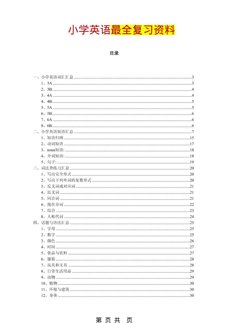 六年级下英语最全复习资料（单词、短语、语法、主题）-资源站