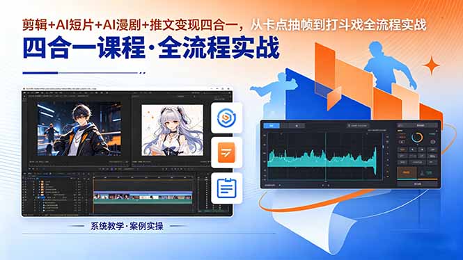 剪辑+AI短片+AI漫剧+推文变现四合一，从卡点抽帧到打斗戏全流程实战-资源站