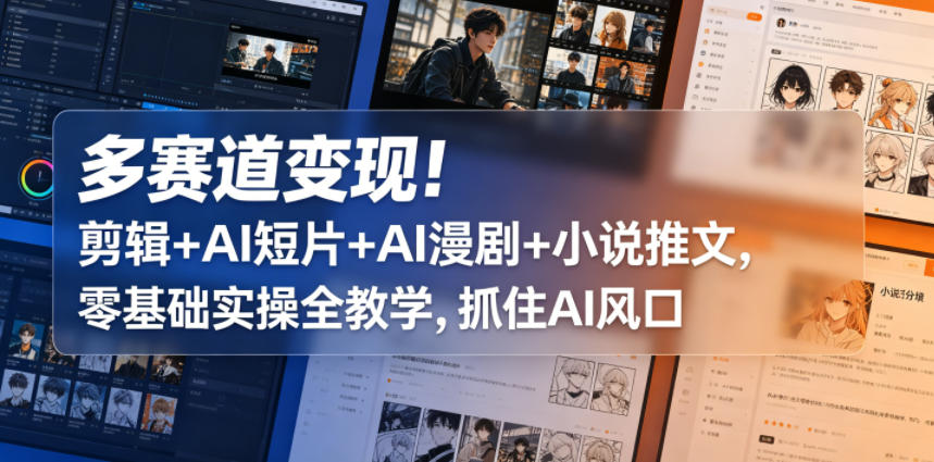 多赛道变现！剪辑+AI短片+AI漫剧+小说推文，零基础实操全教学，抓住AI风口-资源站