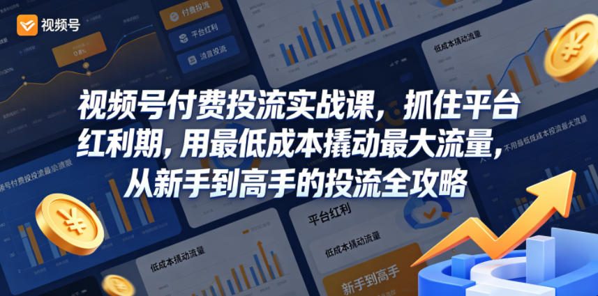 视频号付费投流实战课，抓住平台红利期，用最低成本撬动最大流量，从新手到高手的投流全攻略-资源站
