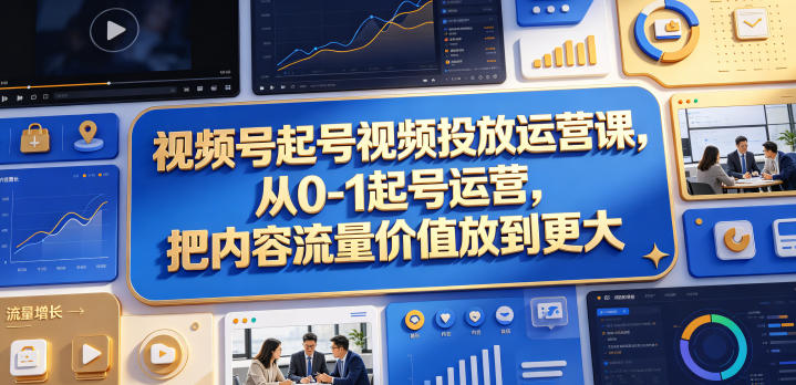 视频号起号视频投放运营课，从0-1起号运营，把内容流量价值放到更大-资源站
