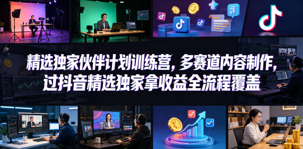 小豁食堂精选独家伙伴计划训练营，多赛道内容制作，过抖音精选独家拿收益全流程覆盖-资源站