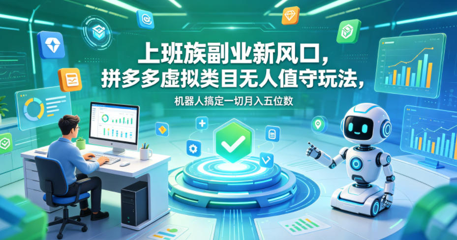 上班族副业新风口，拼多多虚拟类目无人值守玩法，机器人搞定一切月入五位数【揭秘】-资源站