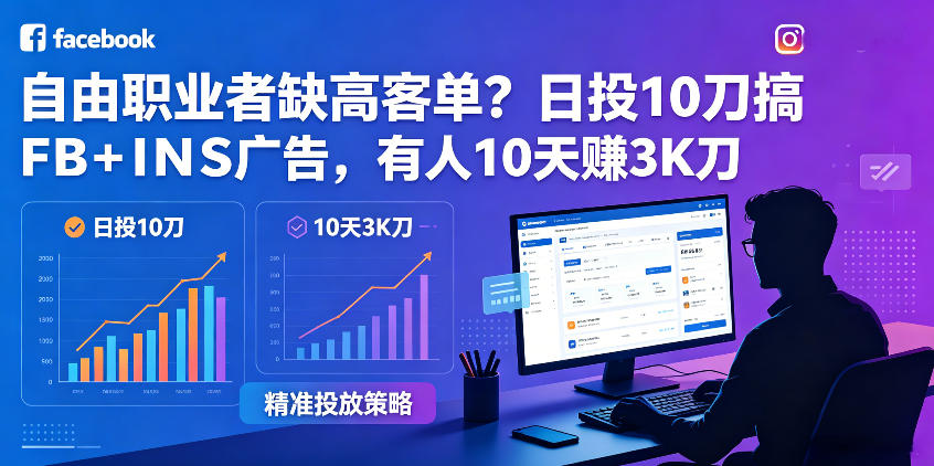 自由职业者缺高客单？日投10刀搞FB+INS广告，有人10天赚3K刀！【原创双语字幕】-资源站