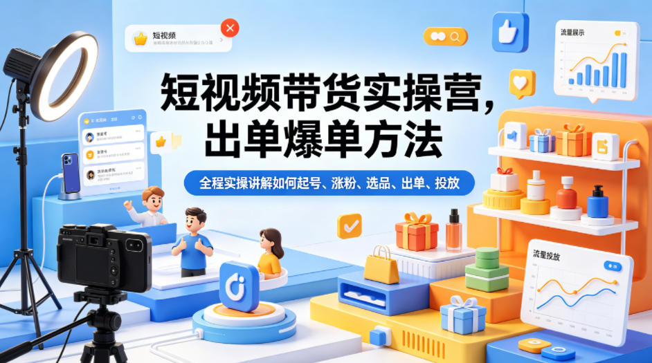 短视频带货实操营，出单爆单方法，全程实操讲解如何起号、涨粉、选品、出单、投放(更新0515)-资源站