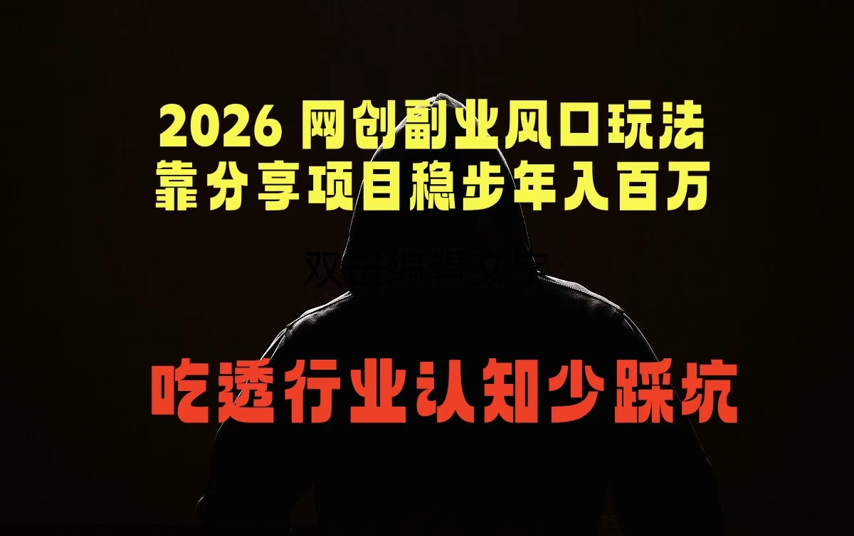 2026 网创副业风口玩法，靠分享项目稳步年入百万，吃透行业认知少踩坑-资源站