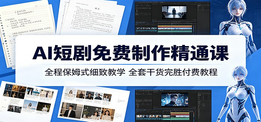AI短剧免费制作精通课:全程保姆式细致教学,全套干货完胜付费教程-资源站