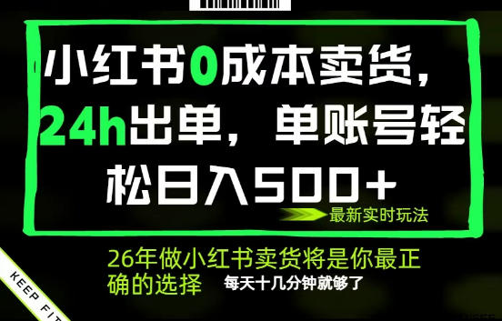 小红书0成本AI卖货，24小时出单，全流程托管，保底日入500+，每天十几分钟就够了【揭秘】-资源站