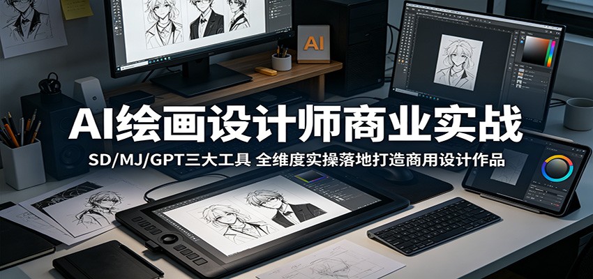 AI绘画设计师商业实战：SD/MJ/GPT三大工具，全维度实操落地打造商用设计作品-资源站