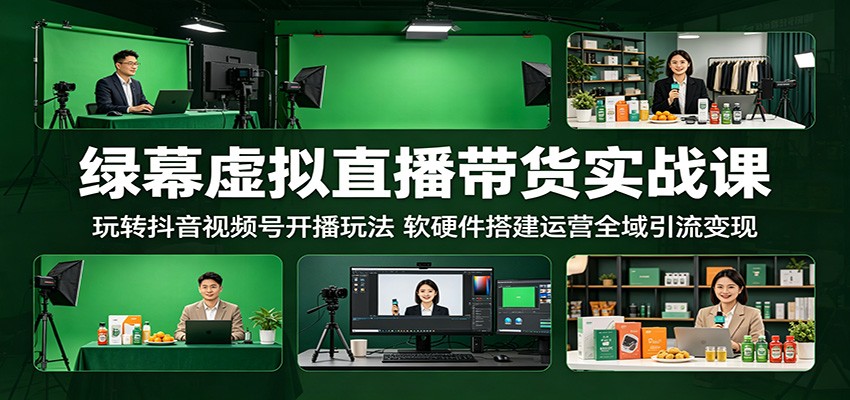 绿幕虚拟直播带货实战课：玩转抖音视频号开播玩法，软硬件搭建运营全域引流变现-资源站