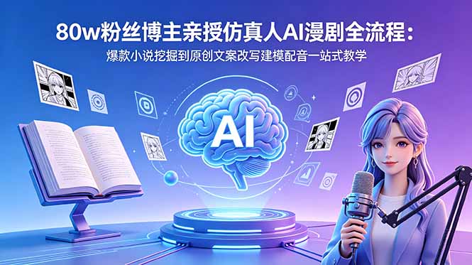 80w粉丝博主亲授仿真人AI漫剧全流程:爆款小说挖掘到原创文案改写建模配音一站式教学-资源站