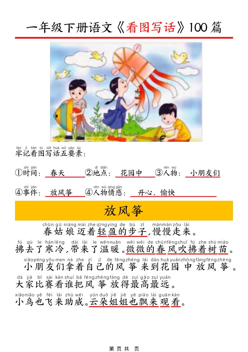 一年级下语文看图写话五要素训练-资源站