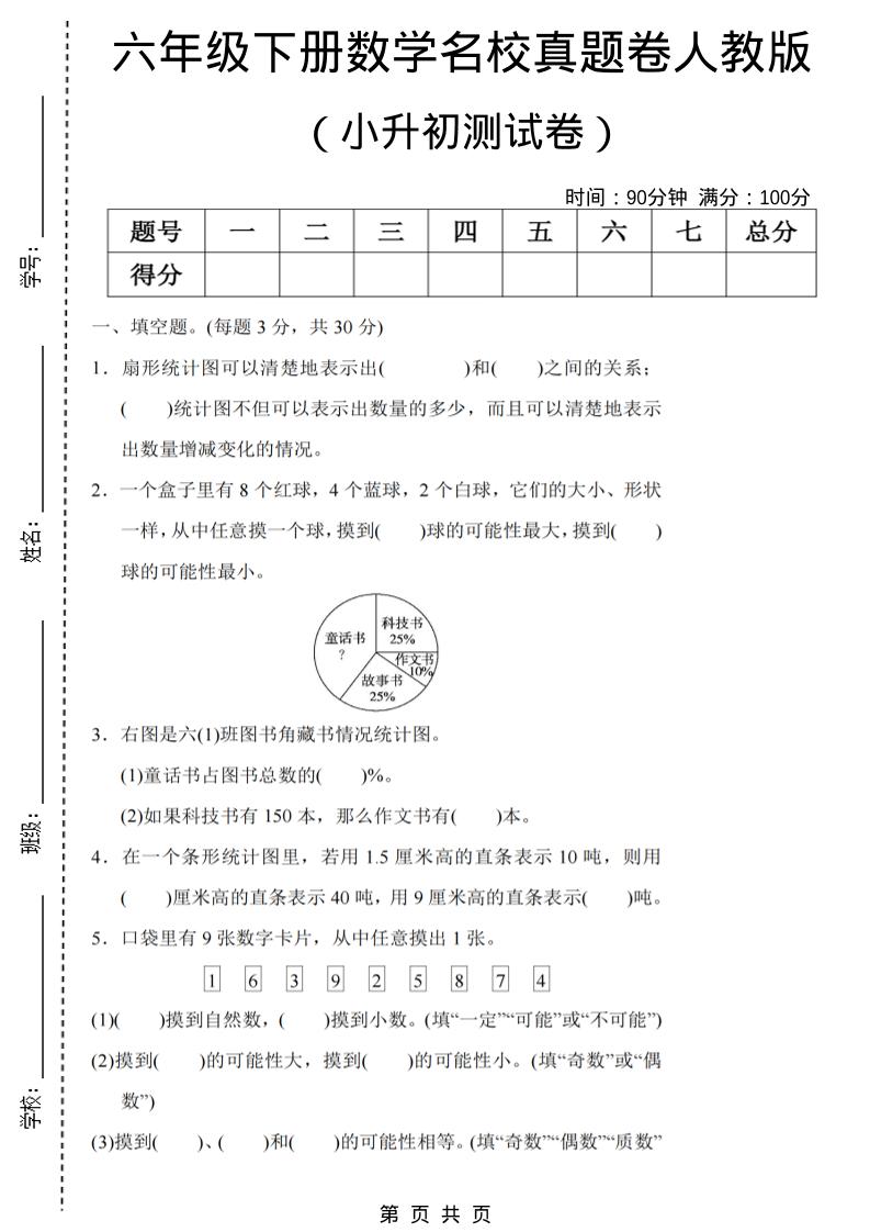 六年级下数学期末小升初名校真题卷《人教版》-资源站