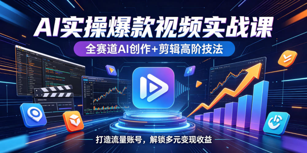 AI实操爆款视频实战课，全赛道AI创作+剪辑高阶技法，打造流量账号，解锁多元变现收益-资源站