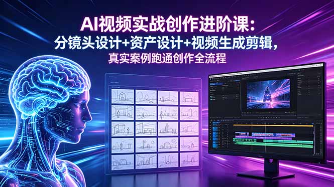 AI视频实战创作进阶课：分镜头设计+资产设计+视频生成剪辑，真实案例跑通创作全流程-资源站