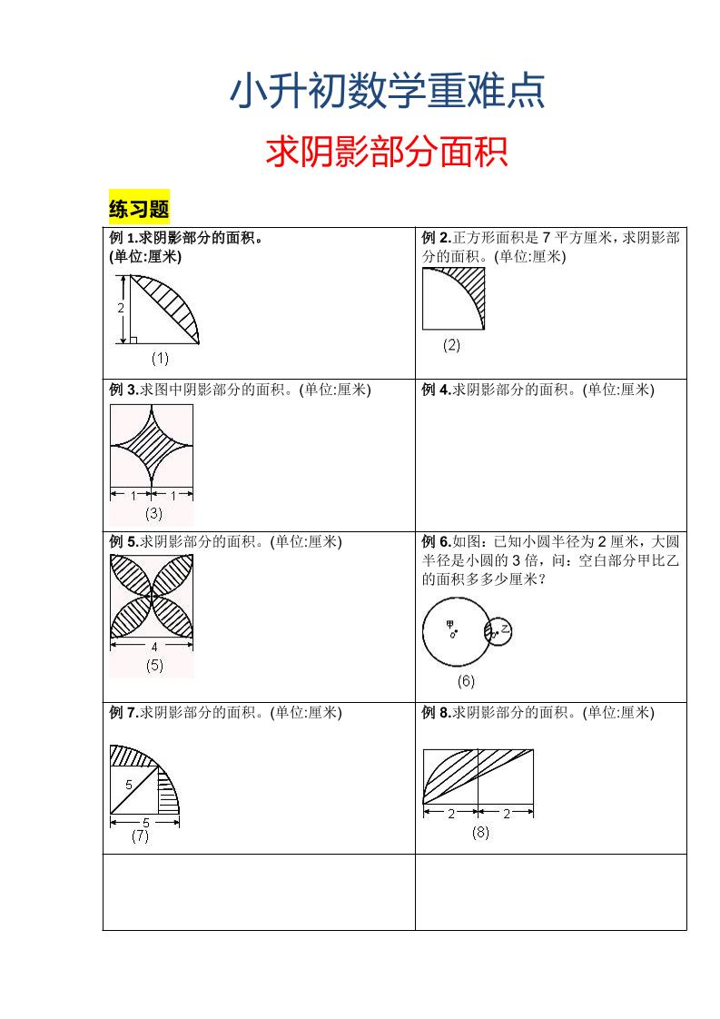 六年级下数学小升初重难点求阴影部分面积-资源站