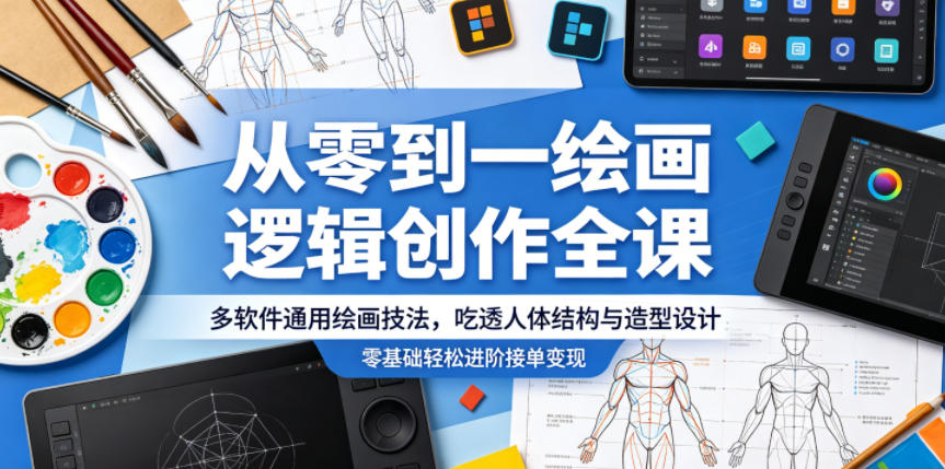 从零到一绘画逻辑创作全课,多软件通用绘画技法,吃透人体结构与造型设计,零基础轻松进阶接单变现-资源站