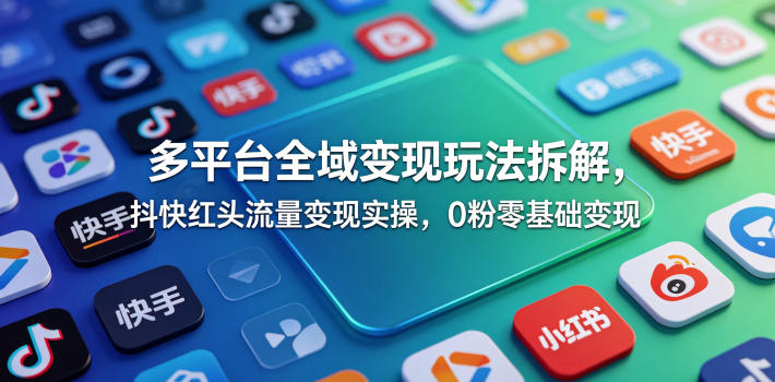 多平台全域变现玩法拆解，抖快红头流量变现实操，0粉零基础变现-资源站