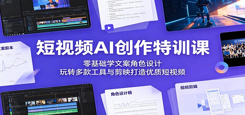 短视频AI创作特训课：零基础学文案角色设计，玩转多款工具与剪映打造优质短视频-资源站