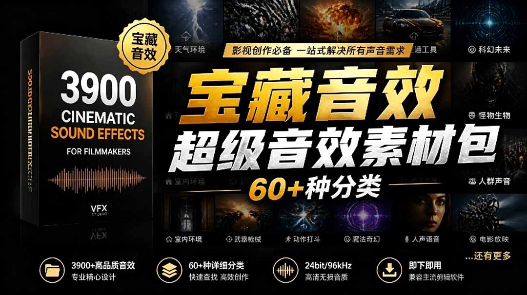 宝藏音效合集包！60+多种音效分类，共计3900个，分类清晰，全中文分类，高品质剪辑音效素材包-资源站