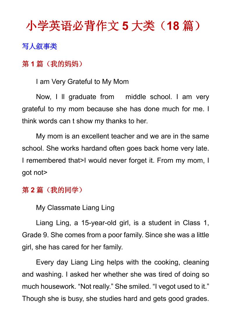 六年级下英语必背作文5大类（18篇）-资源站