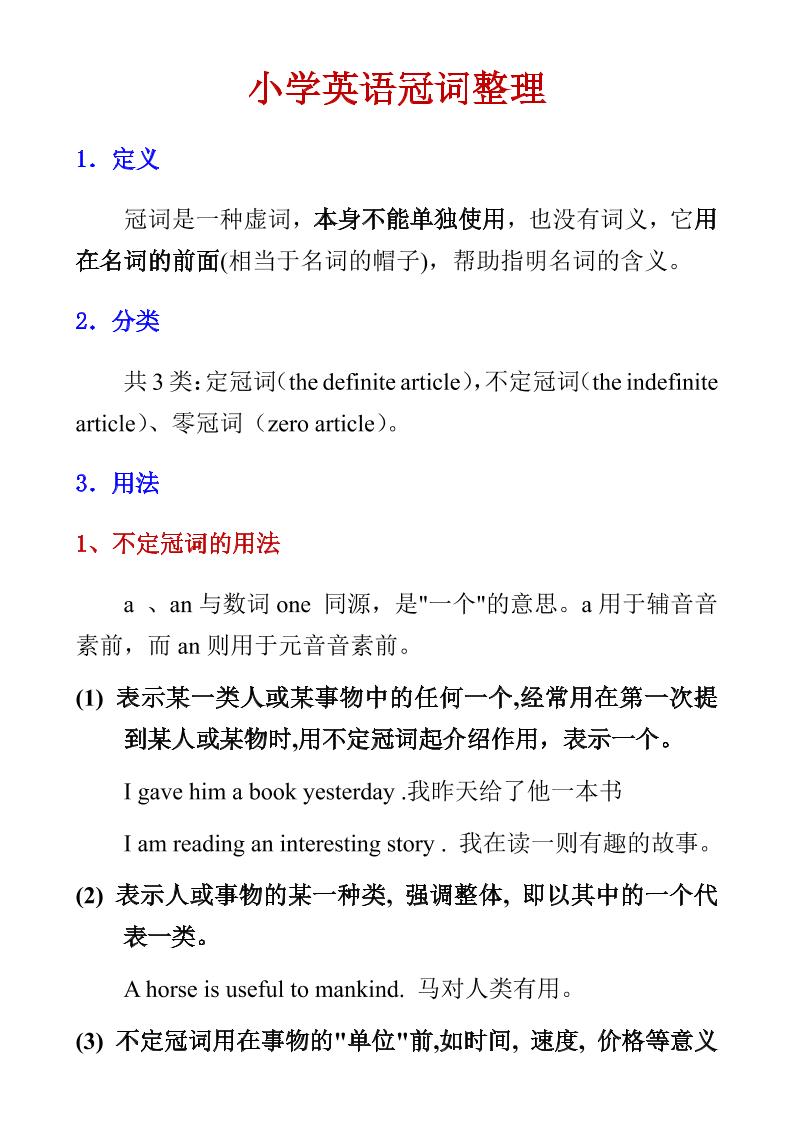 六年级下英语小学冠词整理-资源站