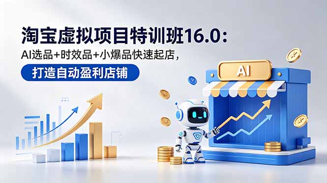 淘宝虚拟项目特训班16.0：AI选品+时效品+小爆品快速起店，打造自动盈利店铺-资源站