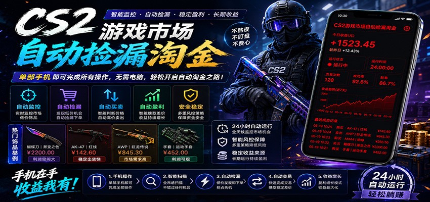CSGO挂机捡漏项目通过利用游戏饰品交易机制，结合薄凉软件辅助捡漏，实现盈利-资源站