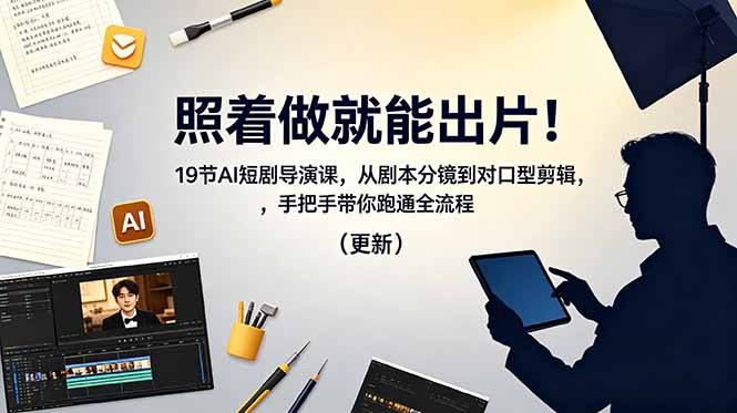 照着做就能出片!19节AI短剧导演课,从剧本分镜到对口型剪辑,手把手带你跑通全流程(更新-资源站