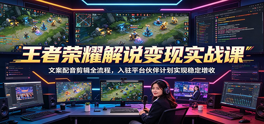 王者荣耀解说变现实战课：文案配音剪辑全流程，入驻平台伙伴计划实现稳定增收-资源站