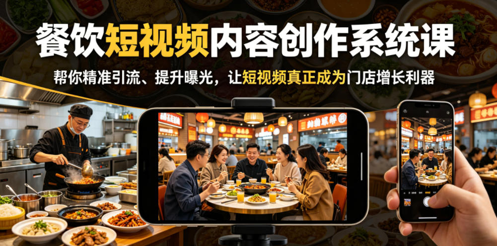 餐饮短视频内容创作系统课，帮你精准引流、提升曝光，让短视频真正成为门店增长利器-资源站
