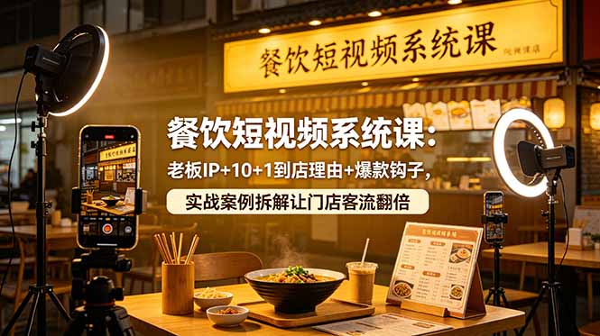 餐饮短视频系统课：老板IP+10+1到店理由+爆款钩子，实战案例拆解让门店客流翻倍-资源站