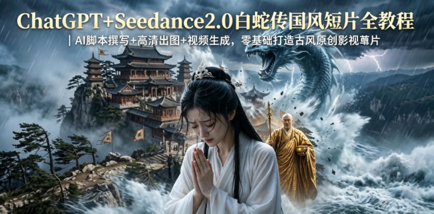 ChatGPT+Seedance2.0白蛇传国风短片全教程｜AI脚本撰写+高清出图+视频生成，零基础打造古风原创影视短片-资源站