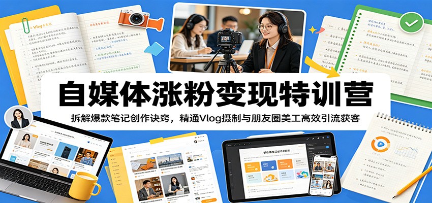 自媒体涨粉变现特训营：拆解爆款笔记创作诀窍，精通Vlog摄制与朋友圈美工高效引流获客-资源站