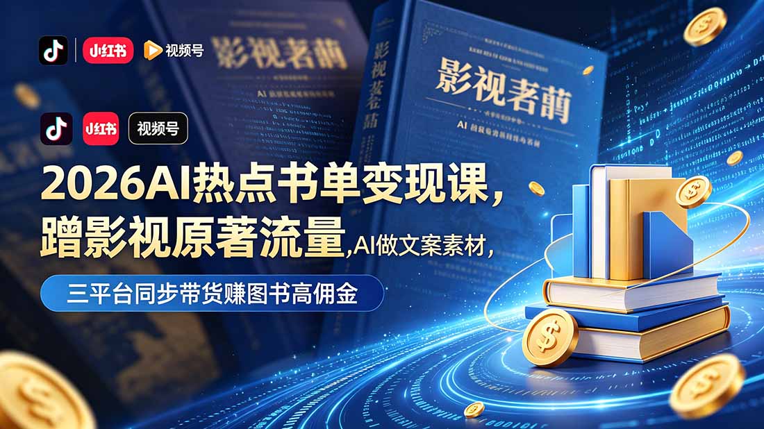2026AI热点书单变现课，蹭影视原著流量，AI做文案素材，三平台同步带货赚图书高佣金-资源站
