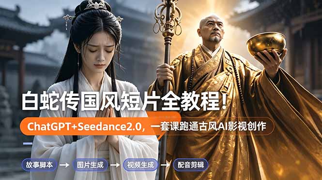 白蛇传-国风短片全教程！ChatGPT+Seedance2.0，一套课跑通古风AI影视创作-资源站
