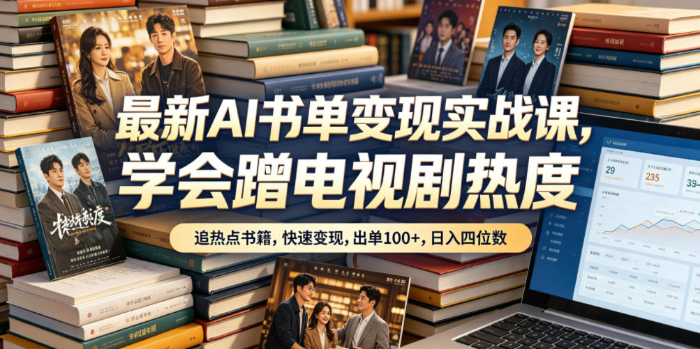 最新AI书单变现实战课，学会蹭电视剧热度，追热点书籍，快速变现，出单100+，日入四位数-资源站