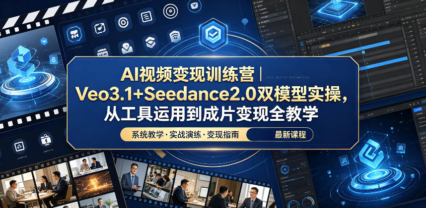 AI视频变现训练营|Veo3.1+Seedance2.0双模型实操,从工具运用到成片变现全教学-资源站