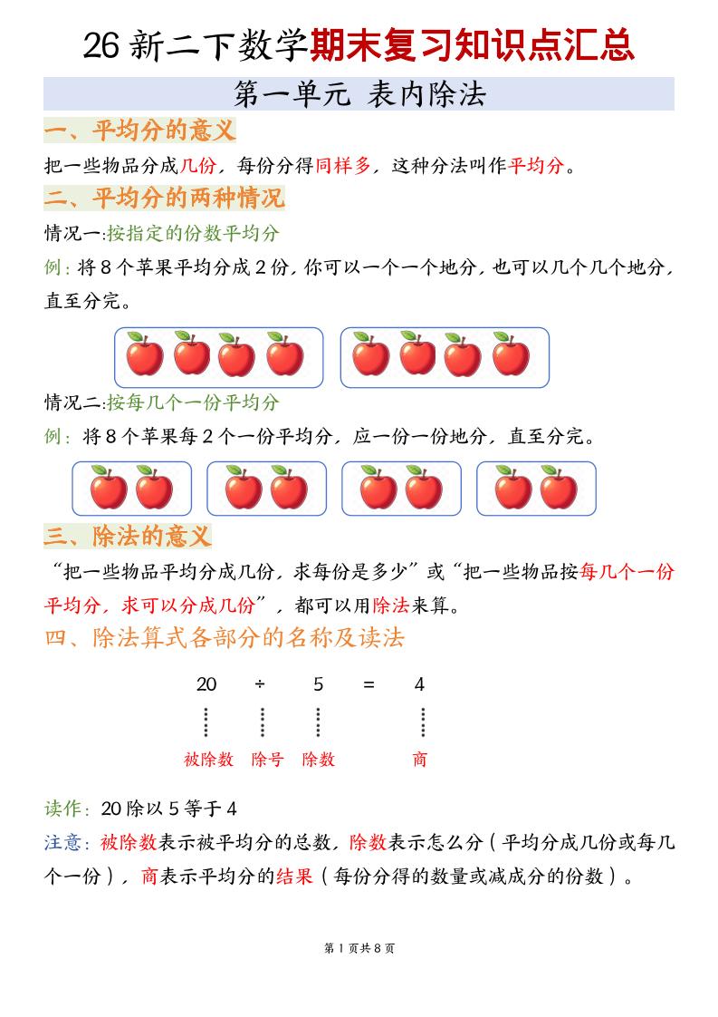 二年级下数学期末复习知识点汇总《沪教版》-资源站