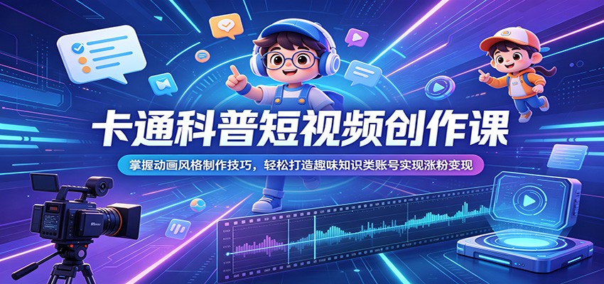卡通科普短视频创作课：掌握动画风格制作技巧，轻松打造趣味知识类账号实现涨粉变现-资源站