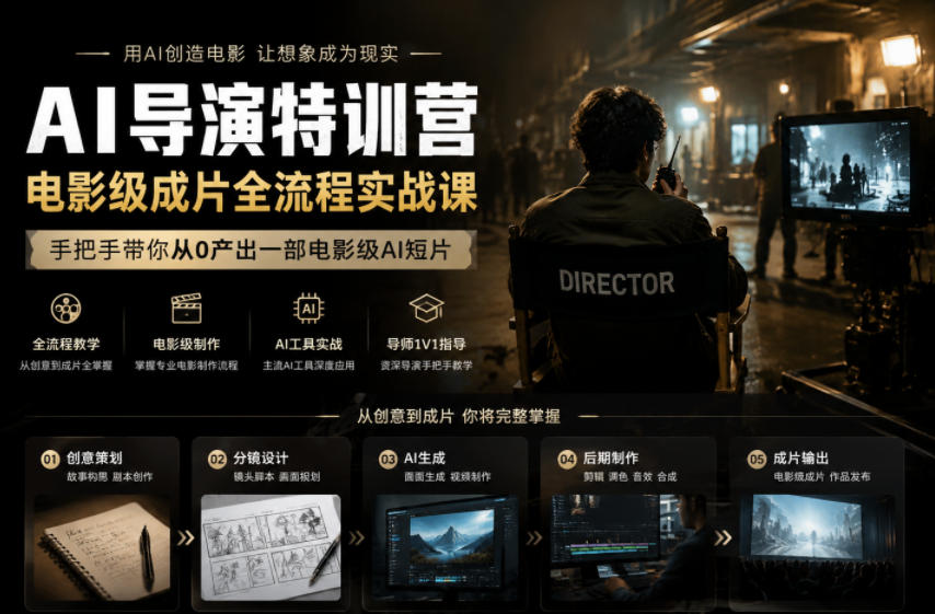 AI导演特训营，电影级成片全流程实战课，手把手带你从0产出一部电影级AI短片-资源站