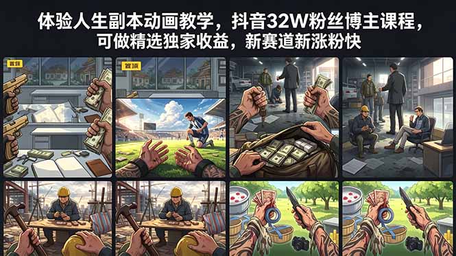 体验人生副本动画教学， 抖音32W粉丝博主课程，可做精选独家收益，新赛道新涨粉快-资源站
