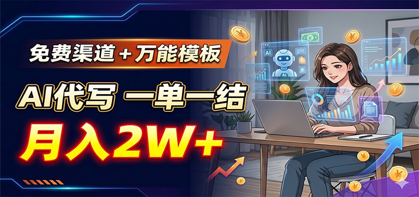 免费渠道+万能模板,AI代写一单一结,月入2W+-资源站
