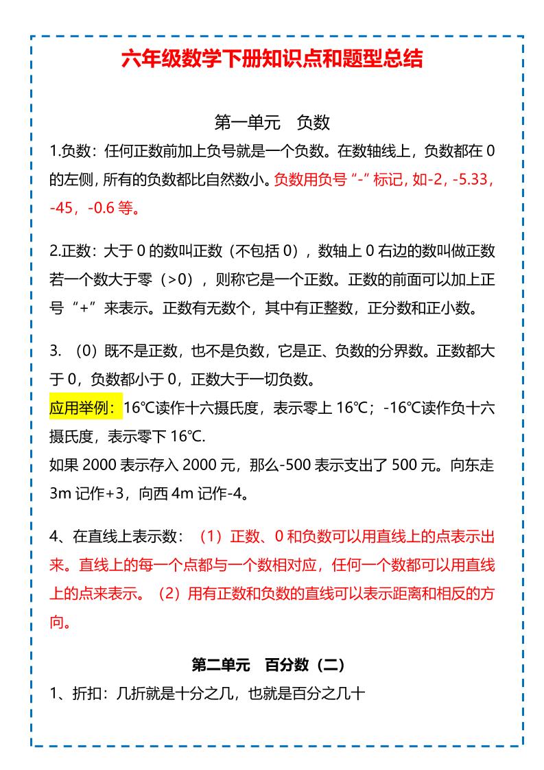 六年级下数学下册知识点题型总结-资源站