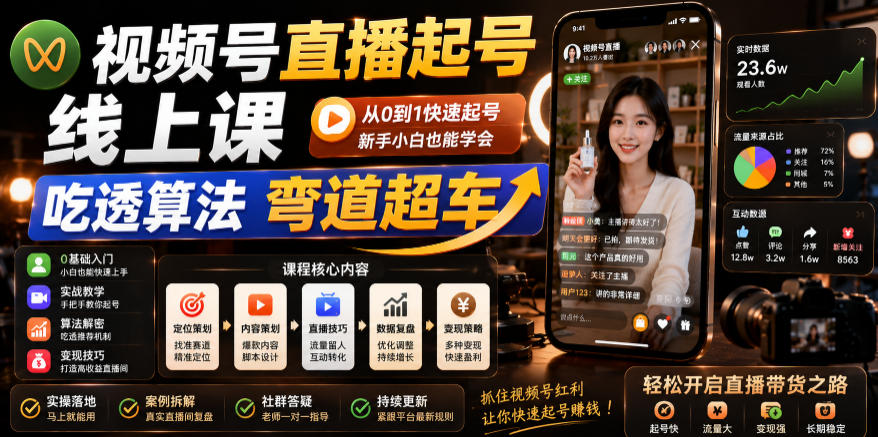 视频号直播起号线上课，吃透算法弯道超车(2026年6月)-资源站