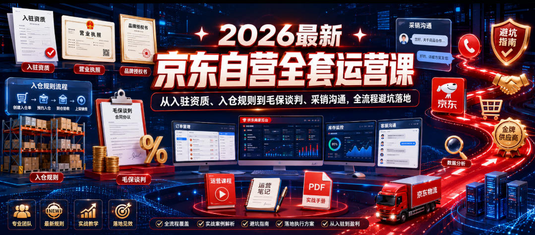 2026最新京东自营全套运营课，从入驻资质、入仓规则到毛保谈判、采销沟通，全流程避坑落地-资源站