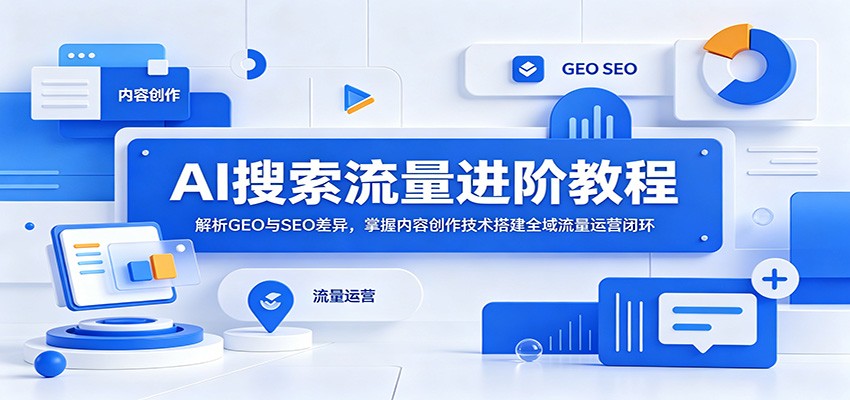 AI搜索流量进阶教程：解析GEO与SEO差异，掌握内容创作技术搭建全域流量运营闭环-资源站